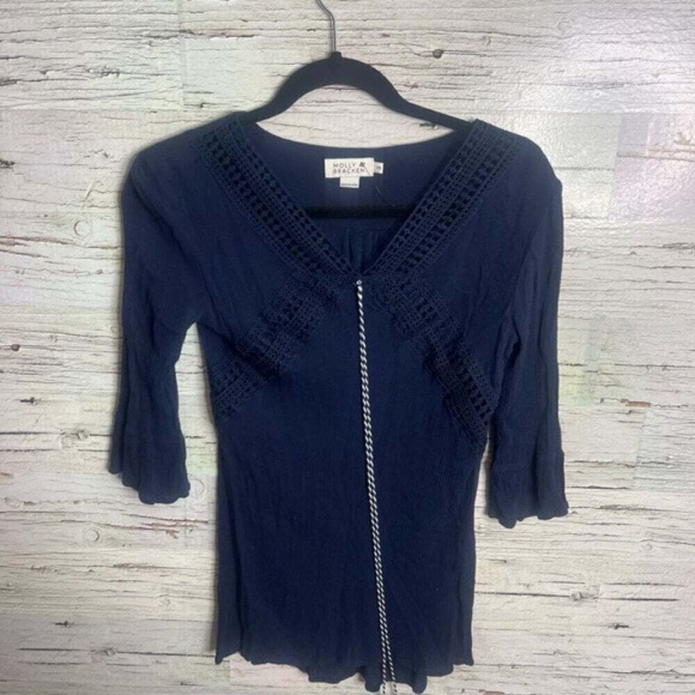 Molly Bracken Navy Blouse with Lace Detail size xs